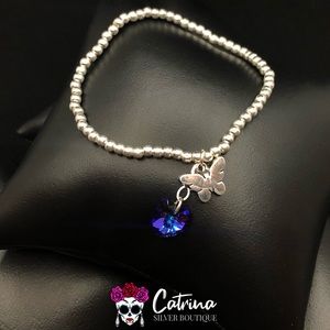 925 Sterling Silver Butterfly & Heart Bracelet